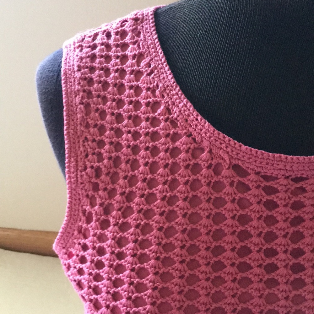 Kate Hill Pink Crochet Knit Sleeveless Top